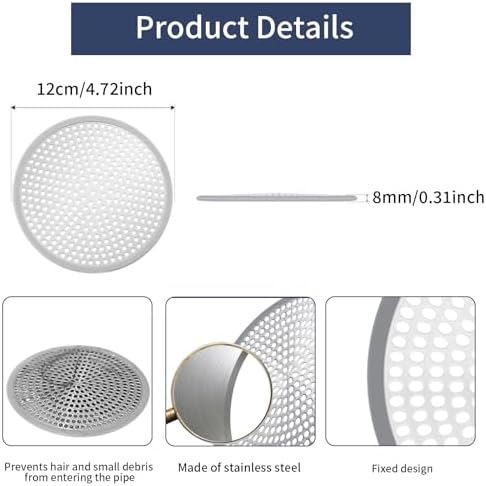 2-Piece Stainless Steel Silicone Shower Drain Hair Catcher