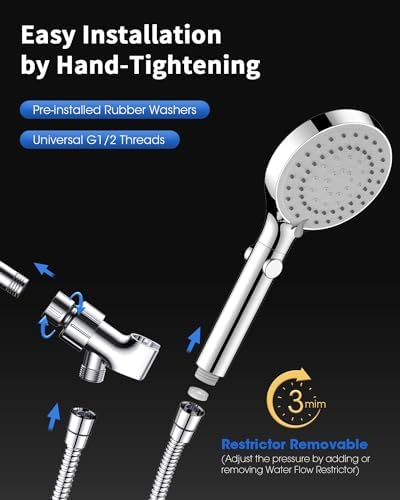 FASDUNT Handheld Shower Head with 80 Hose and 5 Spray Modes
