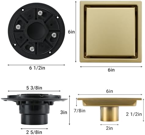 TRJIKAG 4-inch Gold Stainless Steel Square Shower Drain