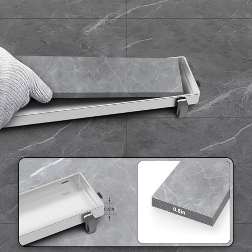 22-Inch Linear Shower Drain with Tile Insert Grate and Hair Strainer