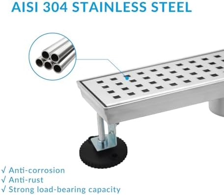 Eblog 12-Inch Linear Shower Drain 304 Stainless Steel Adjustable Durable