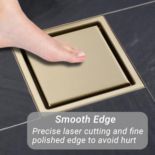 TRJIKAG 4-inch Gold Stainless Steel Square Shower Drain