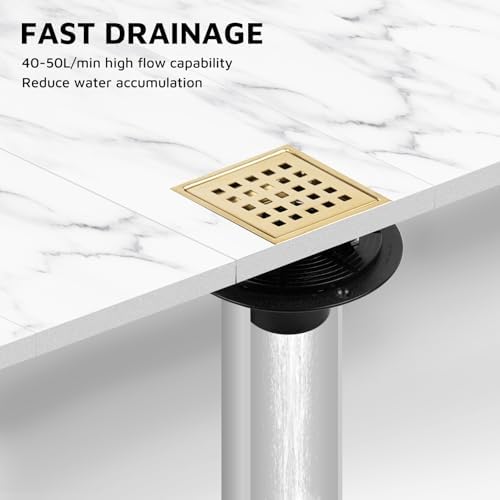 Heaorld Square Shower Drain 4 Inch Brushed Gold 1