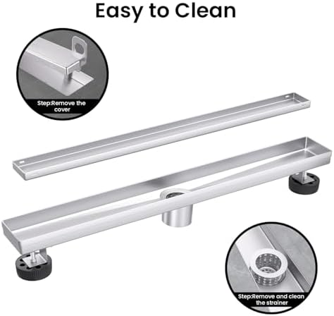 22-Inch Linear Shower Drain with Tile Insert Grate and Hair Strainer