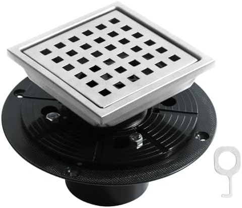 4 Inch Square Stainless Steel Shower Drain with Grid High Flow Brushed Nickel