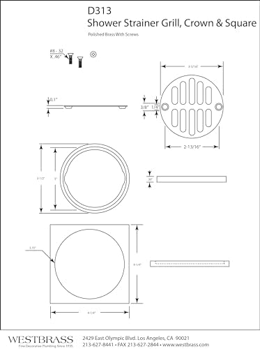 Westbrass 45-inch Square Brass Shower Tile with Round Strainer O-RB Finish