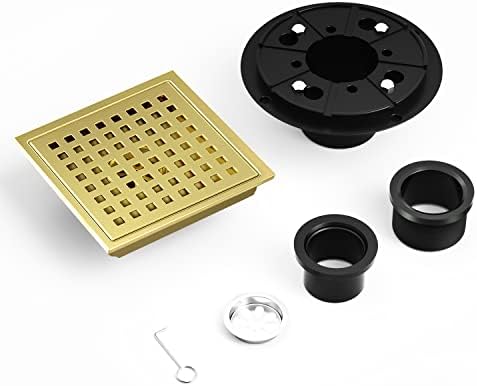 6 Inch Square Shower Drain Gold conceder with Grate 42 lmin Effluent Rate