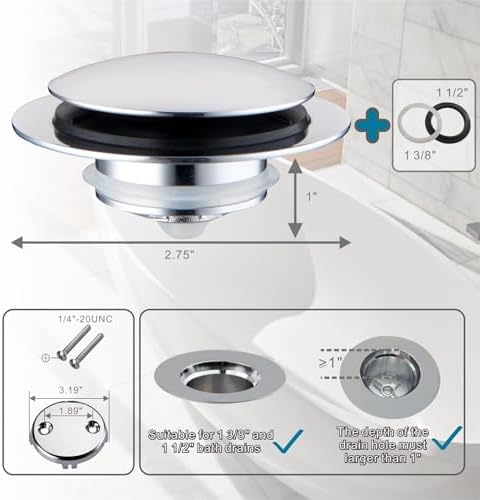 Welsan Chrome Bathtub Drain Stopper Replacement