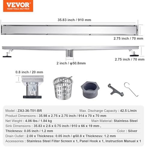 VEVOR 24-Inch Linear Shower Drain Offset with Tile Insert