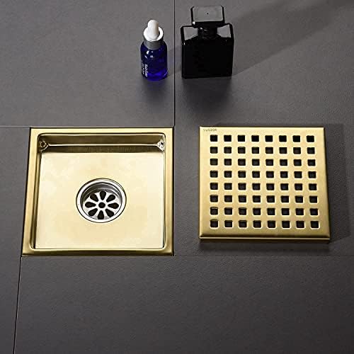 Precious Square Shower Floor Drain Brushed Gold 6 Inch