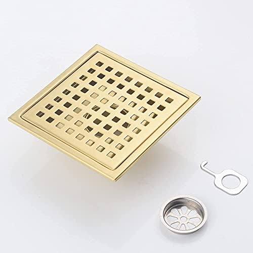 Precious Square Shower Floor Drain Brushed Gold 6 Inch