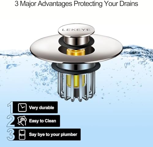 LEKEYE Pop-Up Sink Stopper with Hair Catcher Brushed Nickel