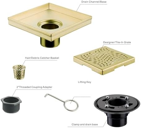 Gold Plated Stainless Steel Shower Drain with Flange for Effortless Drainage