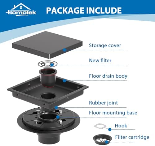 HOMOTEK 6-Inch shower drain square stainless steel