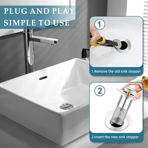 Stainless Steel Quick-Acting Drain Stopper with Hair Catcher Clog Prevention