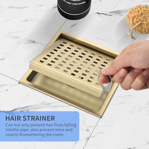 6-Inch 304 Stainless Steel Gold-Plated Shower Drain Kit