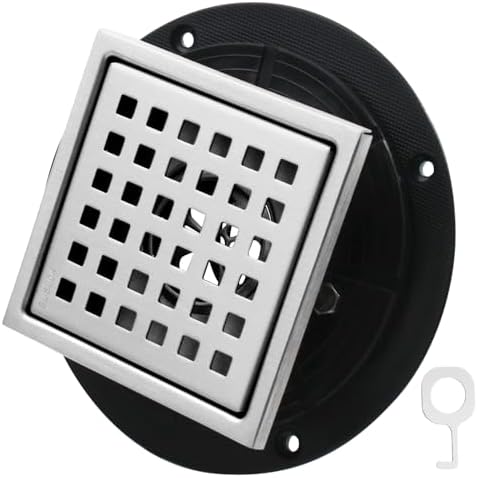 4 Inch Square Stainless Steel Shower Drain with Grid High Flow Brushed Nickel