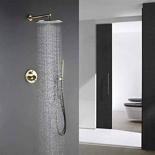 Brushed Gold Brass Shower Set with 12 Rainhead and Handheld