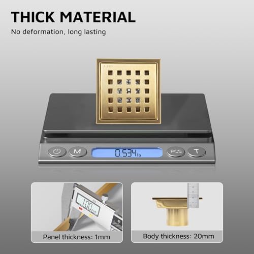Heaorld Square Shower Drain 4 Inch Brushed Gold 1