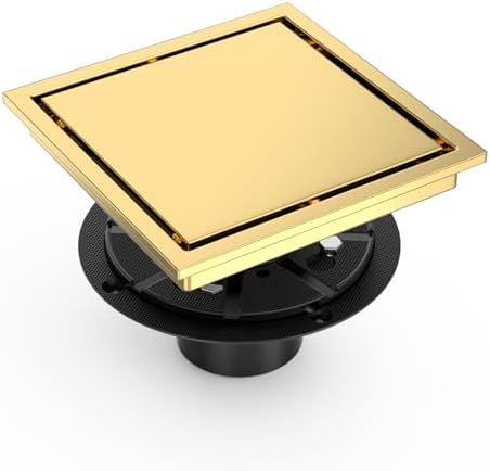 Iriber 6-Inch Square Shower Drain Stainless Steel Brushed Gold