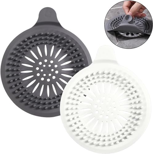 2-Piece Silicone Shower Drain Hair Catcher - WhiteGrey Sink Strainer
