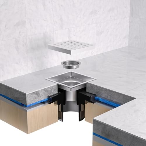 EXF Square 4-38 Chrome Shower Drain Kit with Features
