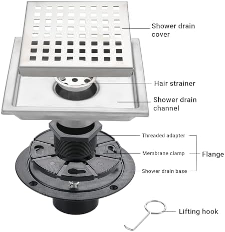 4-inch square stainless steel shower floor drain