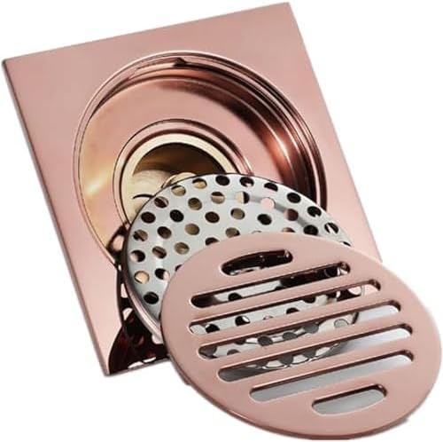 HOMCBEC 4-inch Square Rose Gold Brass Shower Drain