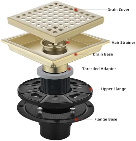 6-Inch 304 Stainless Steel Gold-Plated Shower Drain Kit