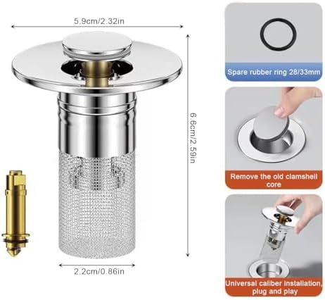 Sink Stopper Kit for Bathrooms Effortless Drainage with 2-Piece Design