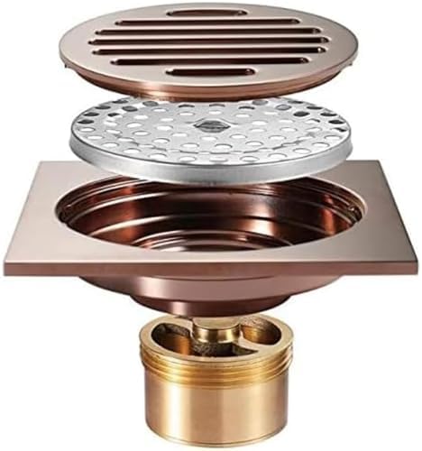 HOMCBEC 4-inch Square Rose Gold Brass Shower Drain