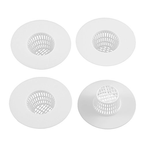 Bundle of 4 White Plastic Drain Hair Stoppers for Efficient Flow