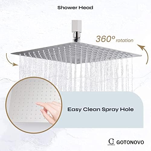 Gotonovo Ceiling Mount Shower Faucet Brushed Nickel 12-inch Square