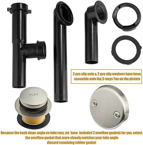 Artiwell 1-12 Black Tubular Bath Drain Kit with Stopper