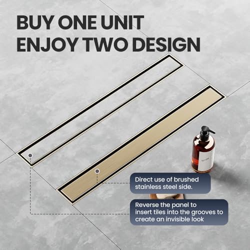 LISEEGO Linear Shower Drain 12 Inch Gold