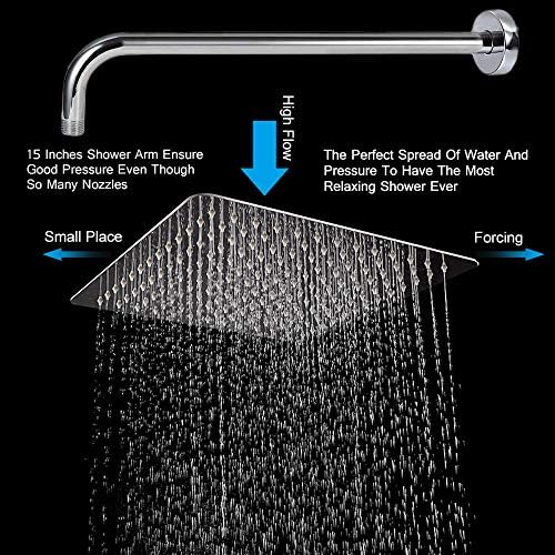 NearMoon Square Rain shower head with extension arm 12 inch stainless steel option