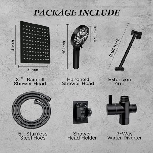 8-Inch Square shower HeadComplete Family Shower System - Matte Black