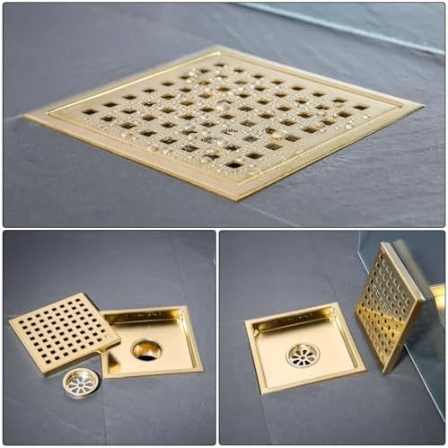 6-Inch Stainless Steel Shower Floor Drain with Gold Finish