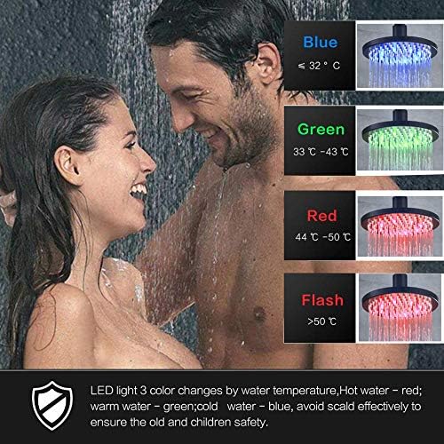 Huin Black Bathtub Shower Set with LED Rain Shower Head and Mixing Faucet