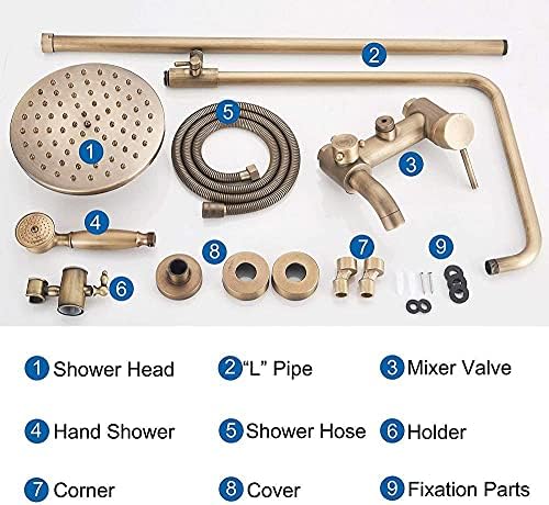 Wall-Mounted antique brass rain shower system with two elegant handles