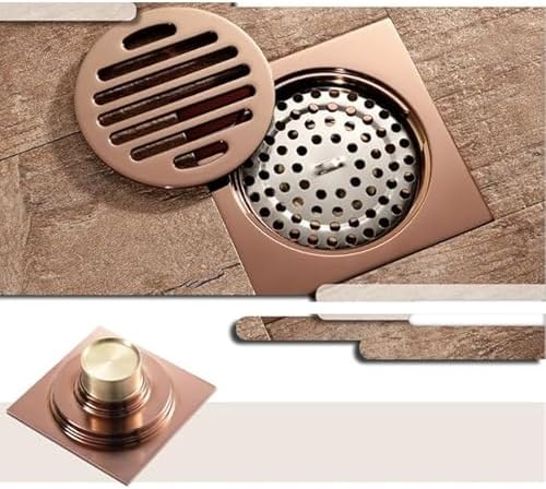 HOMCBEC 4-inch Square Rose Gold Brass Shower Drain