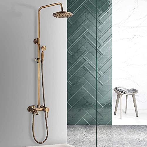 Wall-Mounted antique brass rain shower system with two elegant handles