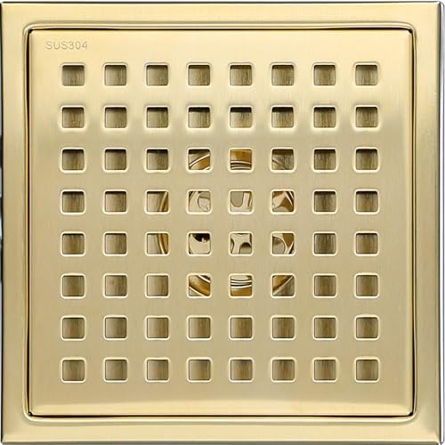 6-Inch Stainless Steel Shower Floor Drain with Gold Finish