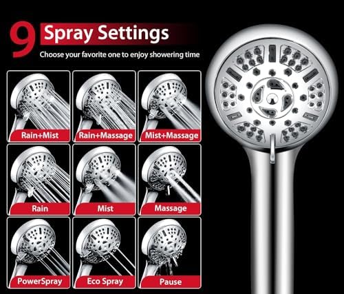 GRICH Dual 25GPM Shower Head Combo with 9 Spray Modes Versatile Powerful