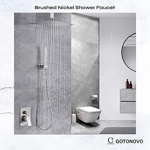 Gotonovo Ceiling Mount Shower Faucet Brushed Nickel 12-inch Square
