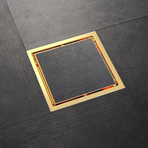 Iriber 6-Inch Square Shower Drain Stainless Steel Brushed Gold