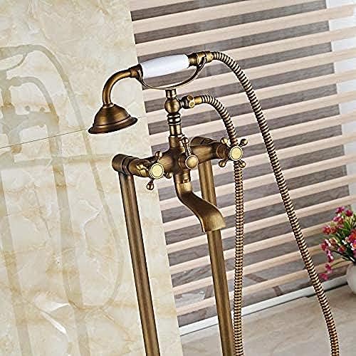 Huin antique brass bathtub tap with dual cross handle swivel