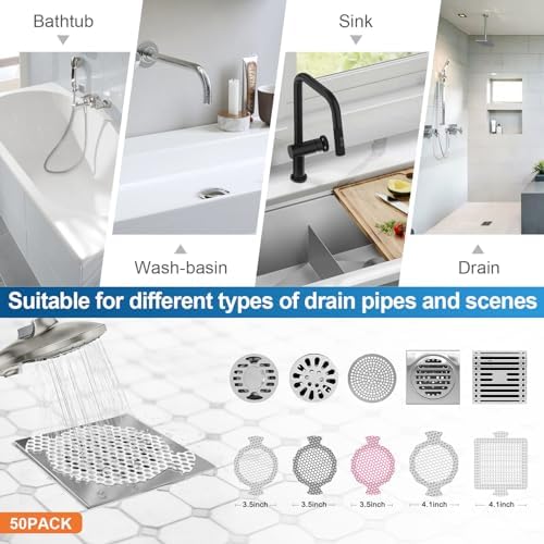 INVIHUG 50-Pack Disposable Shower Drain Hair Catcher Mesh Stickers