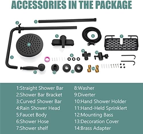 Matte Black Exposed Pipe Adjustable Shower Kit for Bathrooms