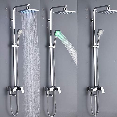 Durable Brass LED Bath Shower Faucet Set with 3-Way Mix Rainfall Spray